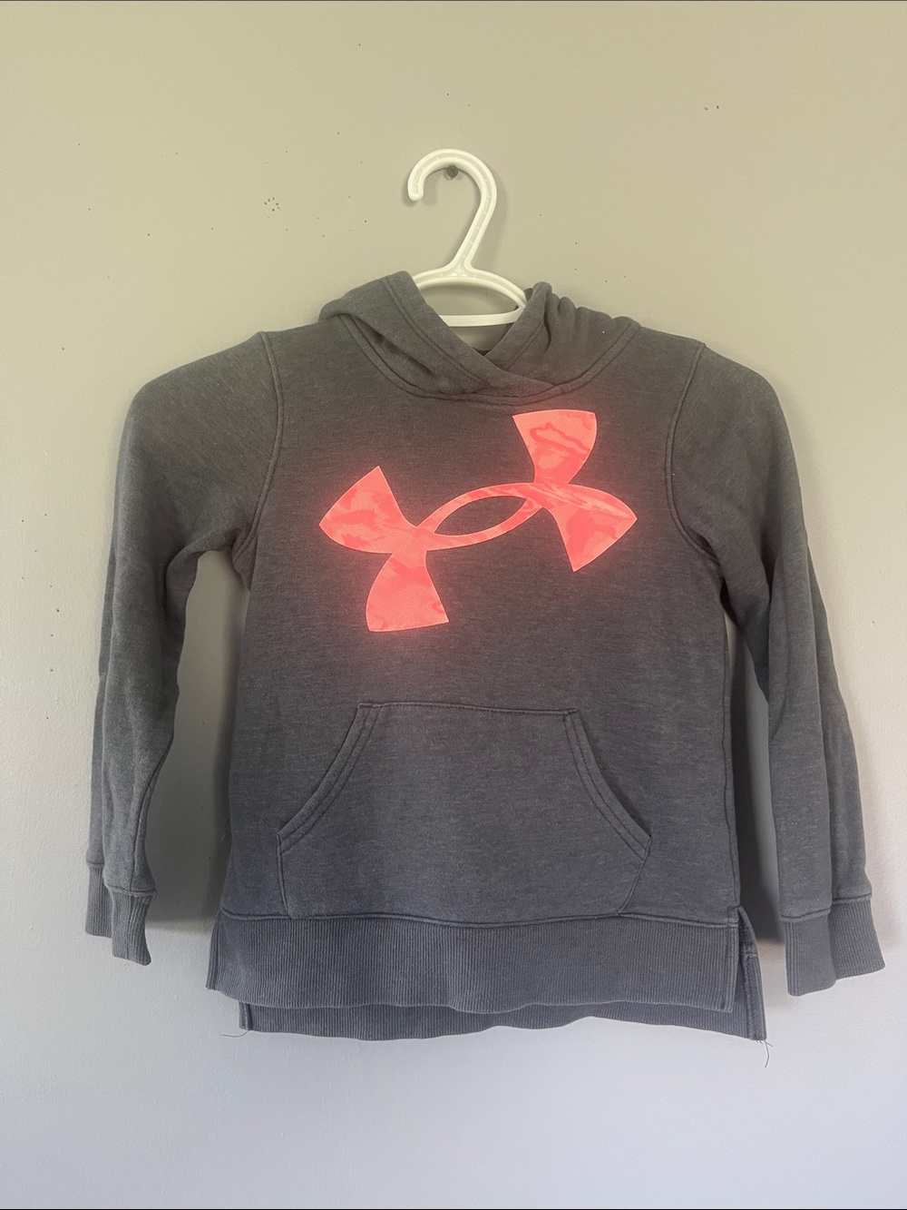 Under Armour Girls Gray Hoodie with Neon Pink Logo 6